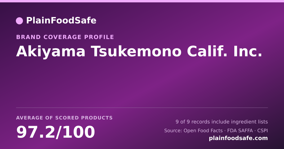 Share card for Akiyama Tsukemono Calif.  Inc. Food Safety Profile