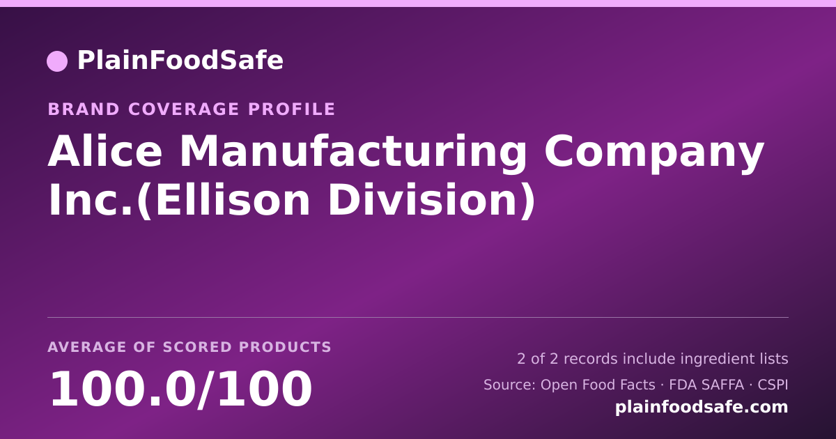 Share card for Alice Manufacturing Company  Inc.(Ellison Division) Food Safety Profile