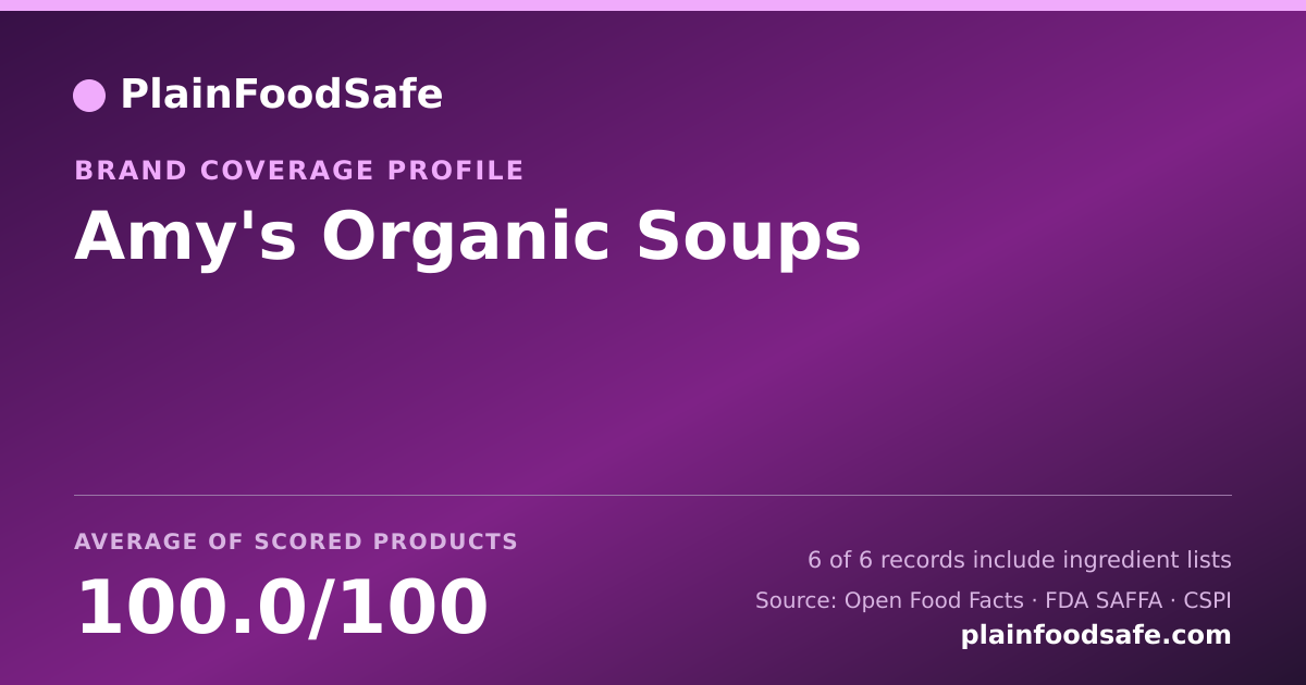 Share card for Amy's Organic Soups Food Safety Profile