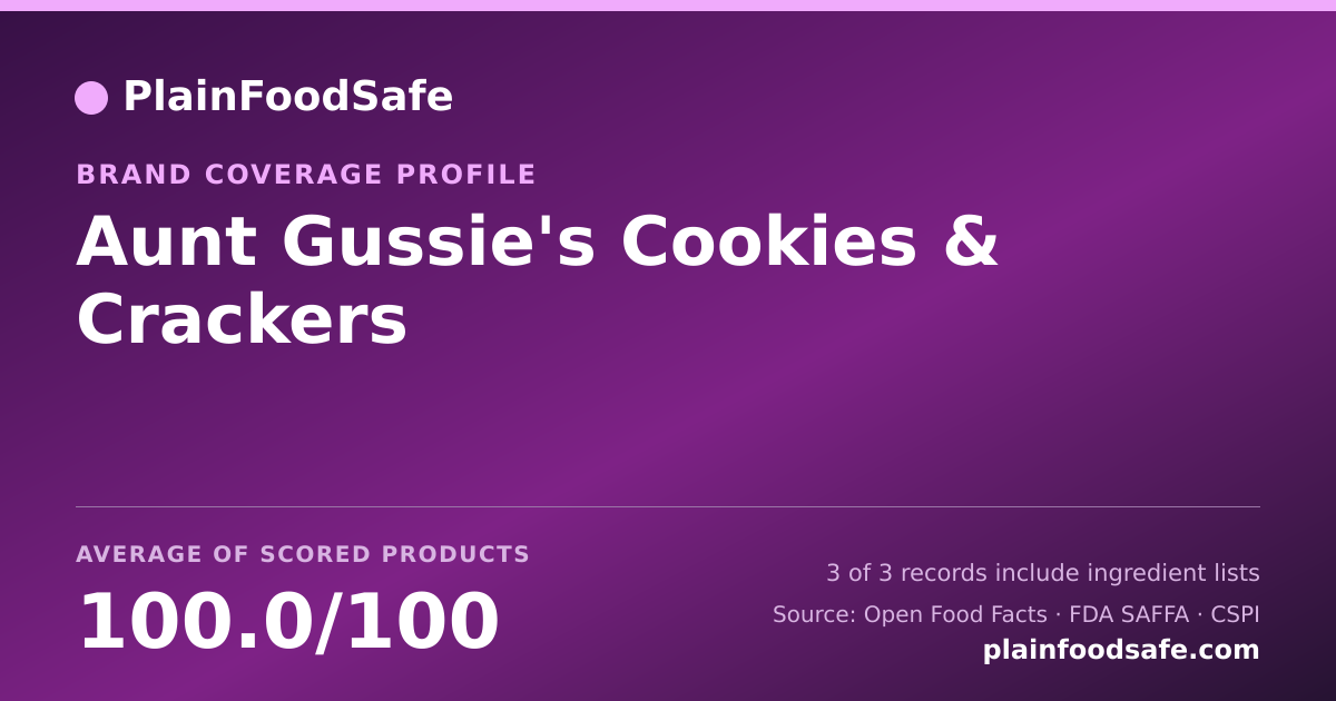 Share card for Aunt Gussie's Cookies & Crackers Food Safety Profile