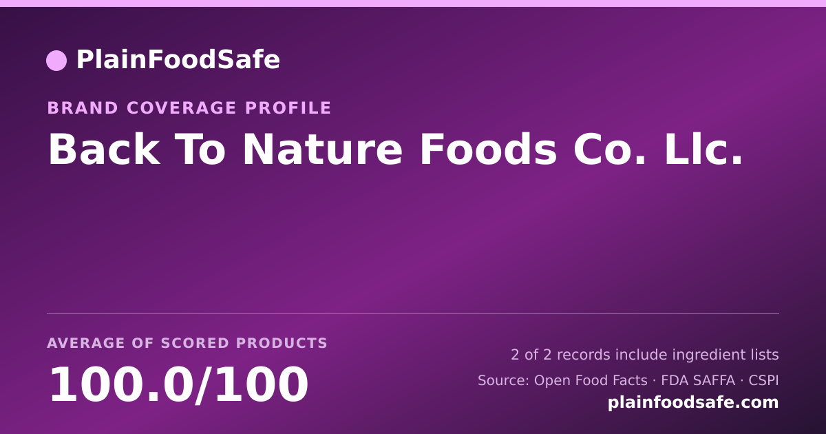 Share card for Back To Nature Foods Co.  Llc. Food Safety Profile