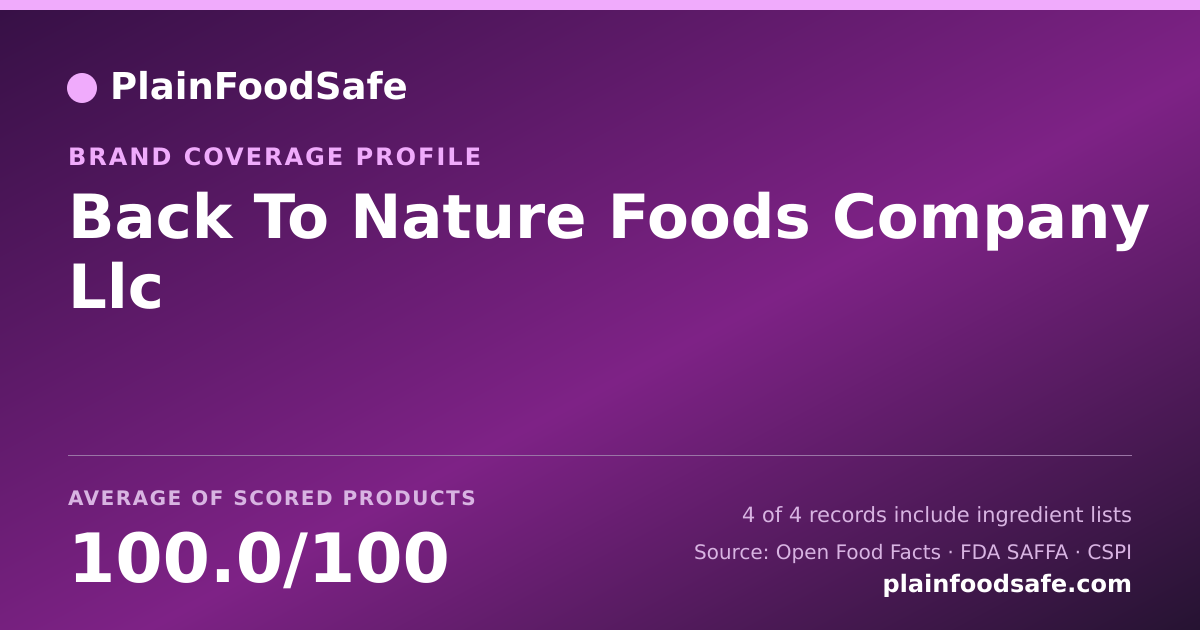 Share card for Back To Nature Foods Company  Llc Food Safety Profile