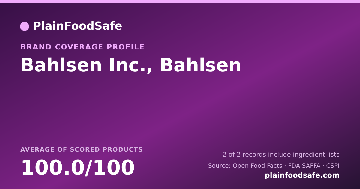Share card for Bahlsen Inc., Bahlsen Food Safety Profile
