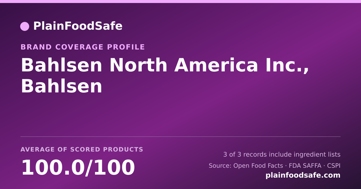 Share card for Bahlsen North America Inc., Bahlsen Food Safety Profile