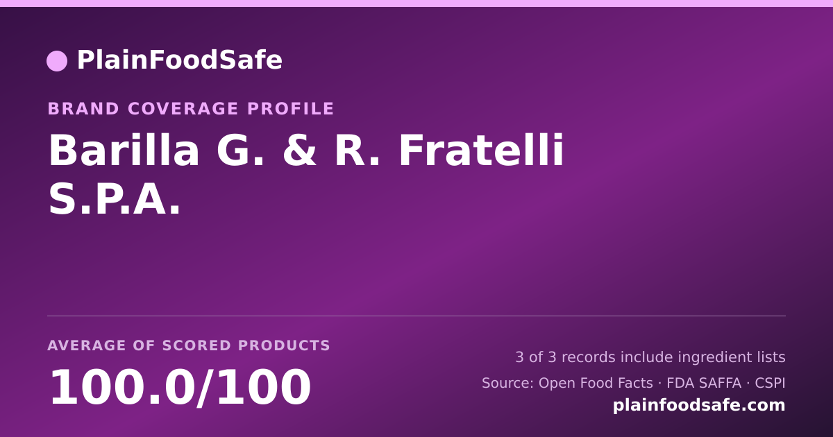 Share card for Barilla G. & R. Fratelli S.P.A. Food Safety Profile
