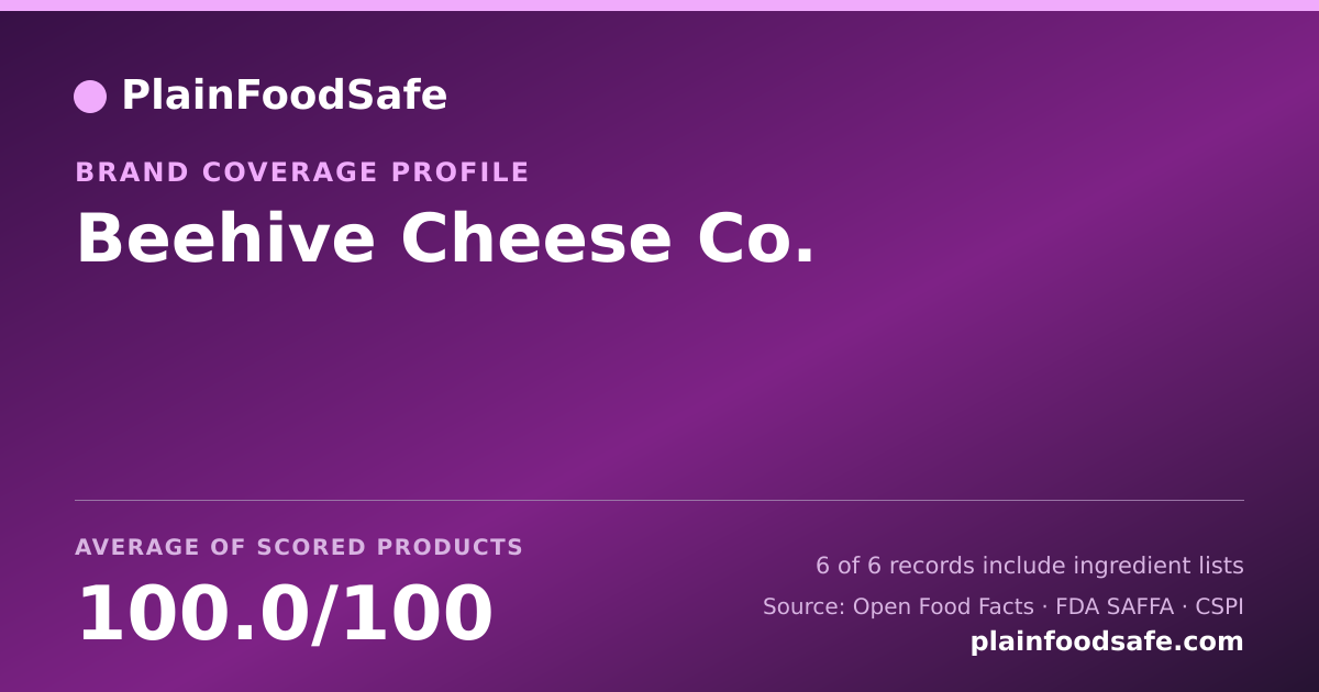 Share card for Beehive Cheese Co. Food Safety Profile