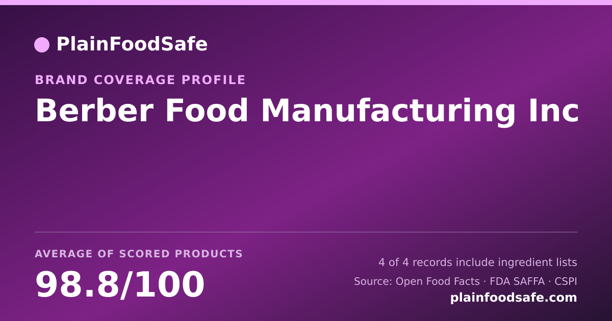 Share card for Berber Food Manufacturing  Inc Food Safety Profile