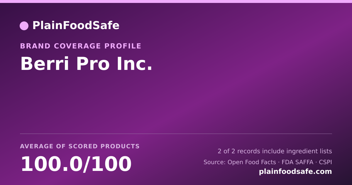 Share card for Berri Pro Inc. Food Safety Profile