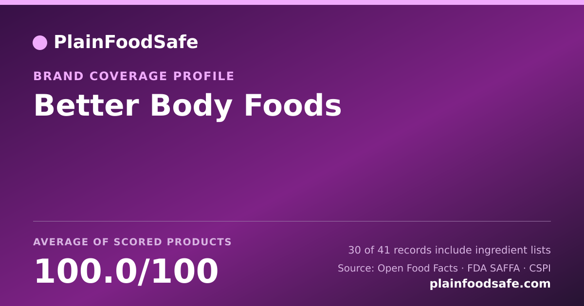 Share card for Better Body Foods Food Safety Profile