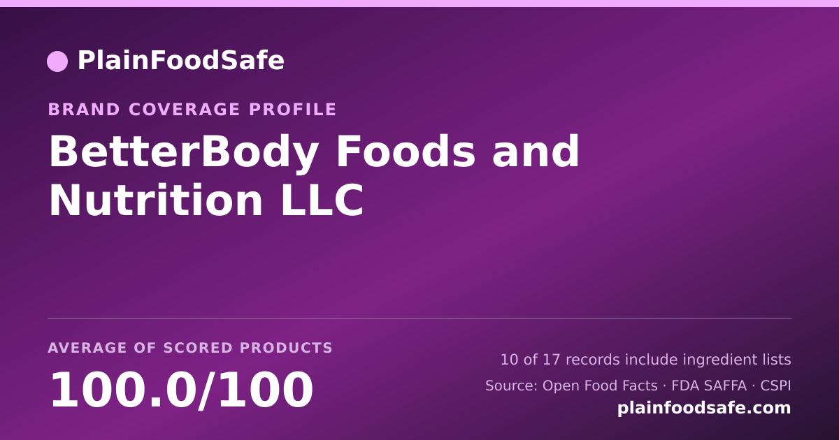Share card for BetterBody Foods and Nutrition LLC Food Safety Profile
