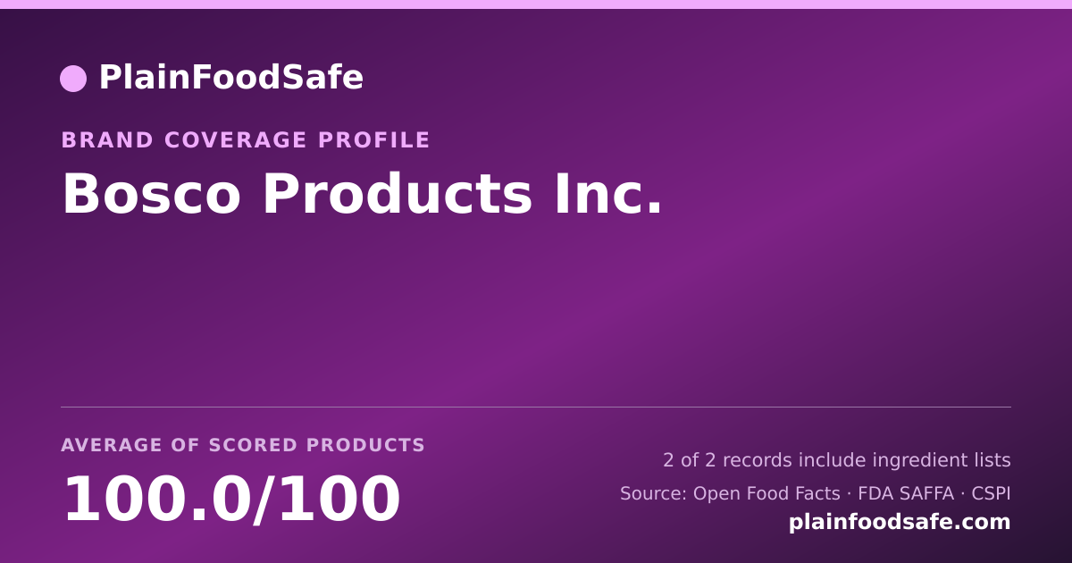 Share card for Bosco Products  Inc. Food Safety Profile