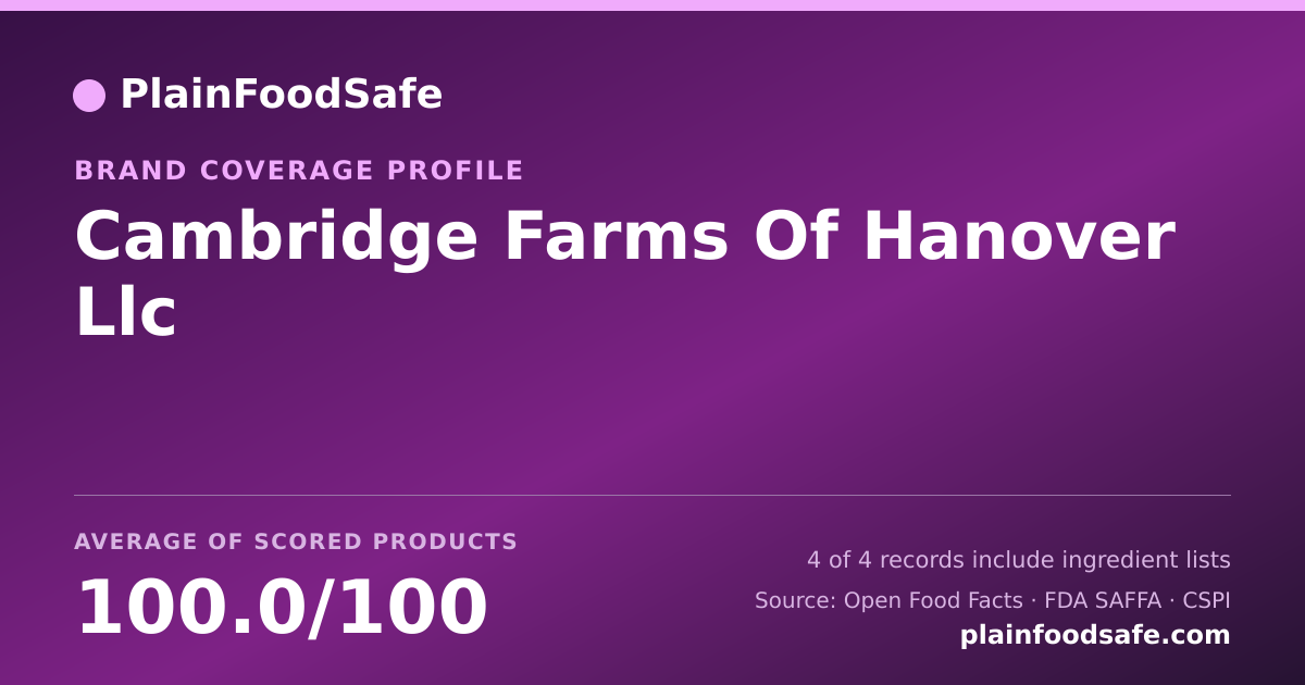 Share card for Cambridge Farms Of Hanover  Llc Food Safety Profile