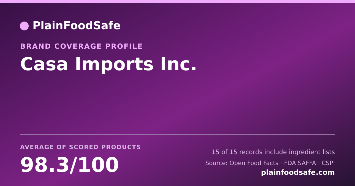 Share card for Casa Imports Inc. Food Safety Profile