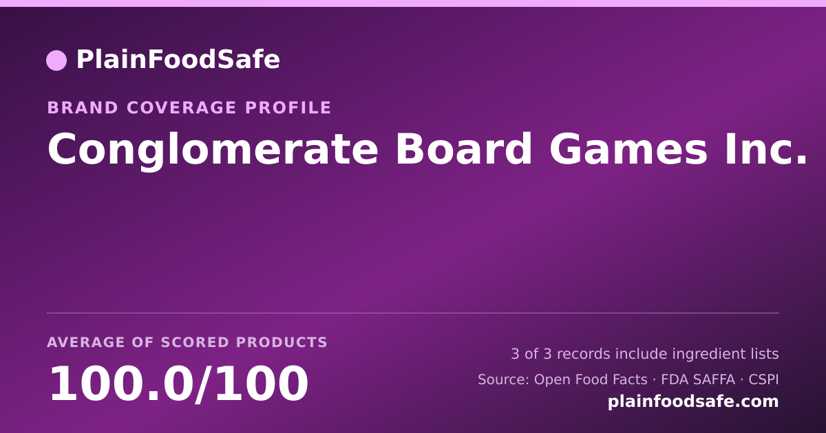 Share card for Conglomerate Board Games  Inc. Food Safety Profile