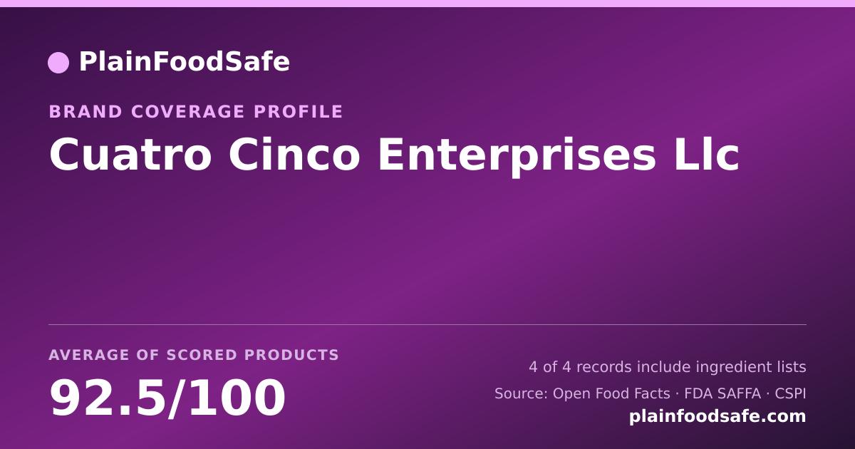 Share card for Cuatro Cinco Enterprises  Llc Food Safety Profile