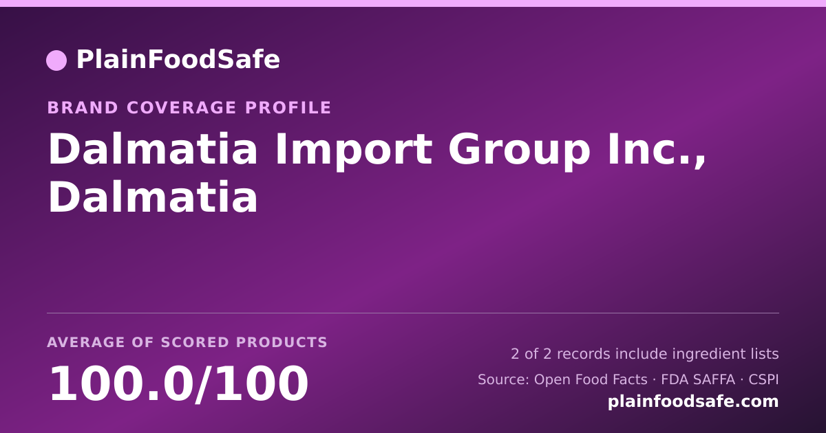 Share card for Dalmatia Import Group  Inc., Dalmatia Food Safety Profile