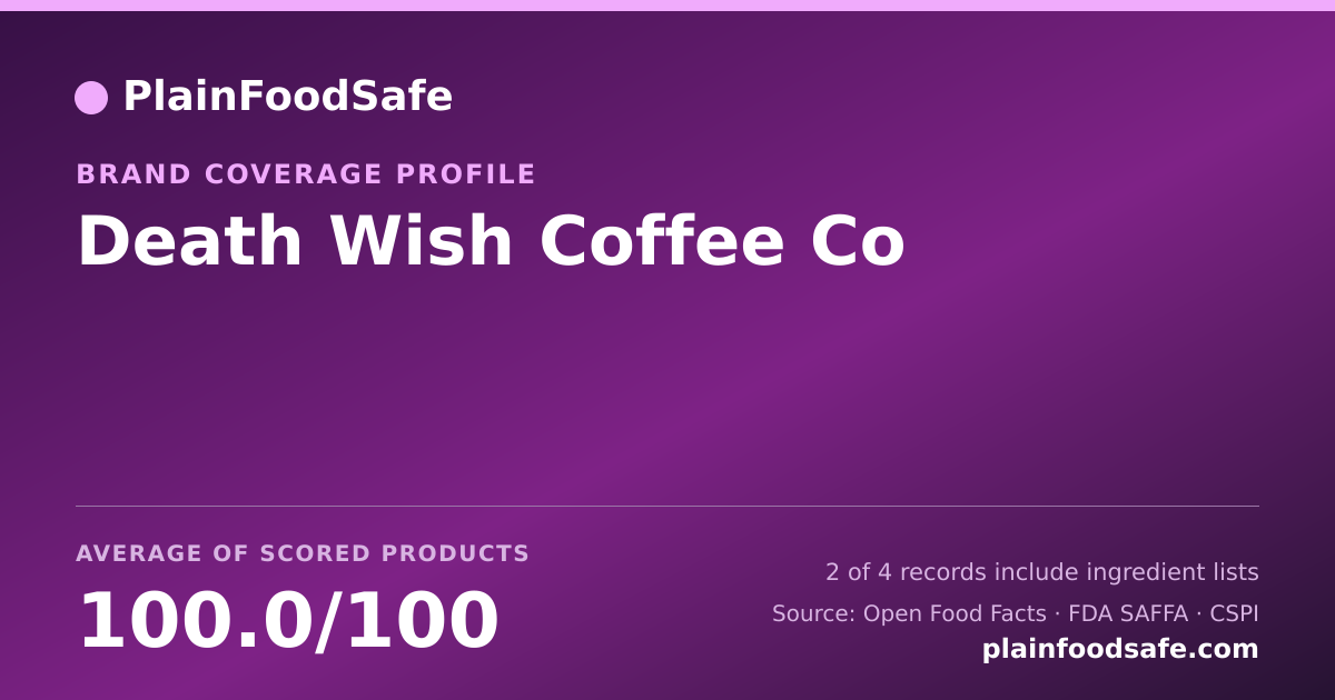 Share card for Death Wish Coffee Co Food Safety Profile