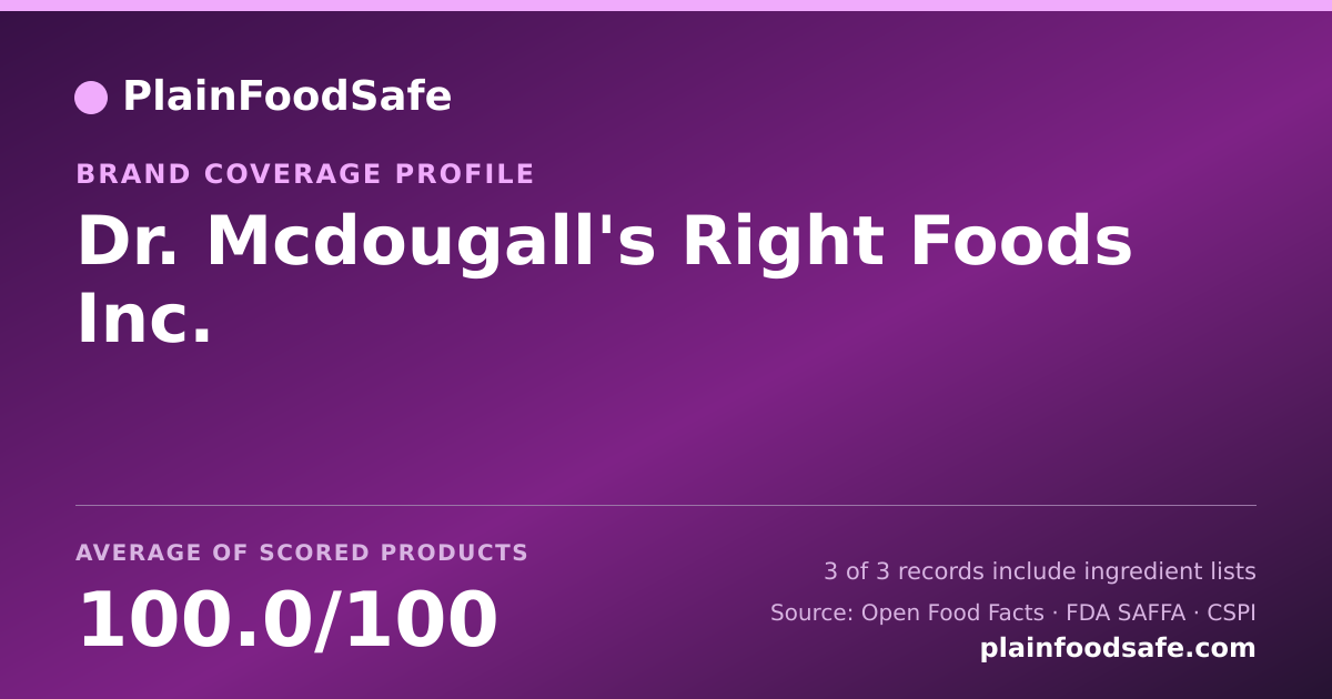 Share card for Dr. Mcdougall's Right Foods  Inc. Food Safety Profile