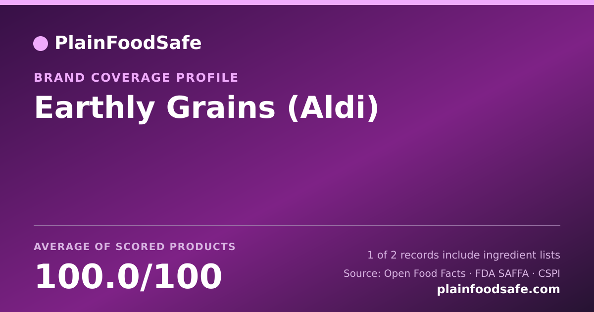 Share card for Earthly Grains (Aldi) Food Safety Profile