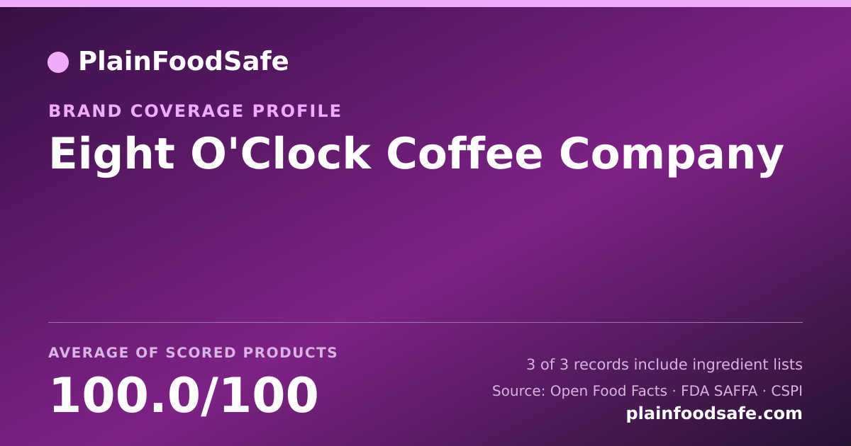 Share card for Eight O'Clock Coffee Company Food Safety Profile