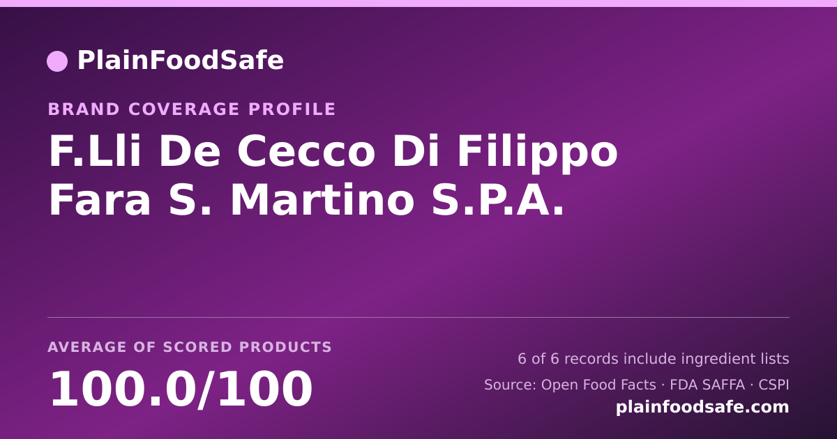Share card for F.Lli De Cecco Di Filippo Fara S. Martino S.P.A. Food Safety Profile