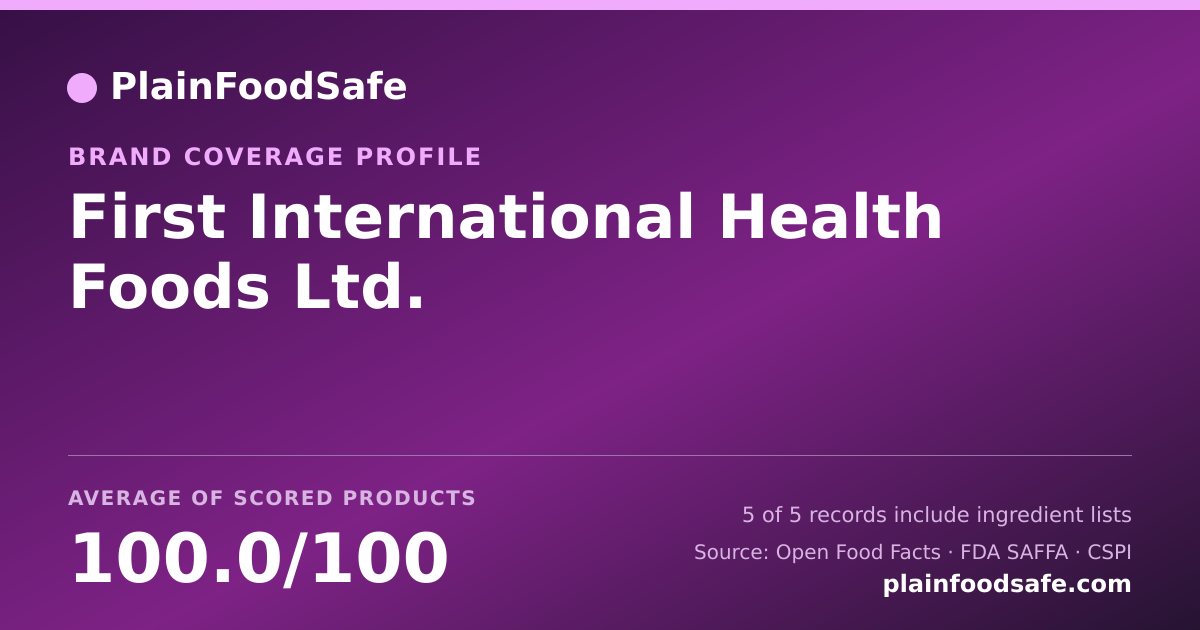 Share card for First International Health Foods Ltd. Food Safety Profile