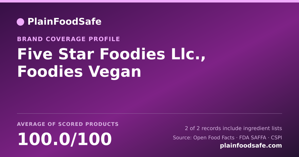 Share card for Five Star Foodies Llc., Foodies Vegan Food Safety Profile