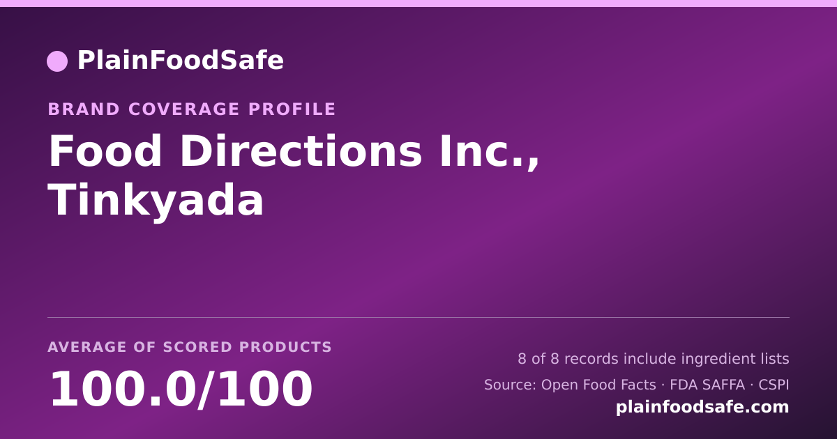 Share card for Food Directions Inc., Tinkyada Food Safety Profile