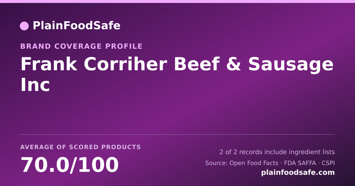 Share card for Frank Corriher Beef & Sausage Inc Food Safety Profile