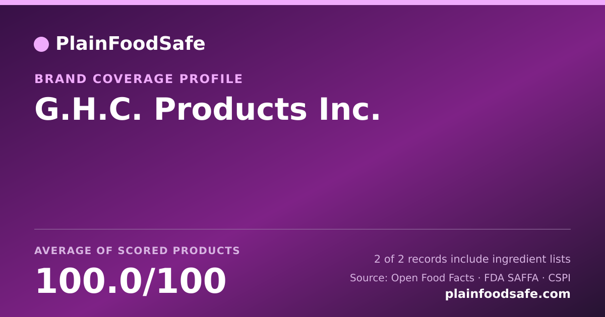 Share card for G.H.C. Products  Inc. Food Safety Profile