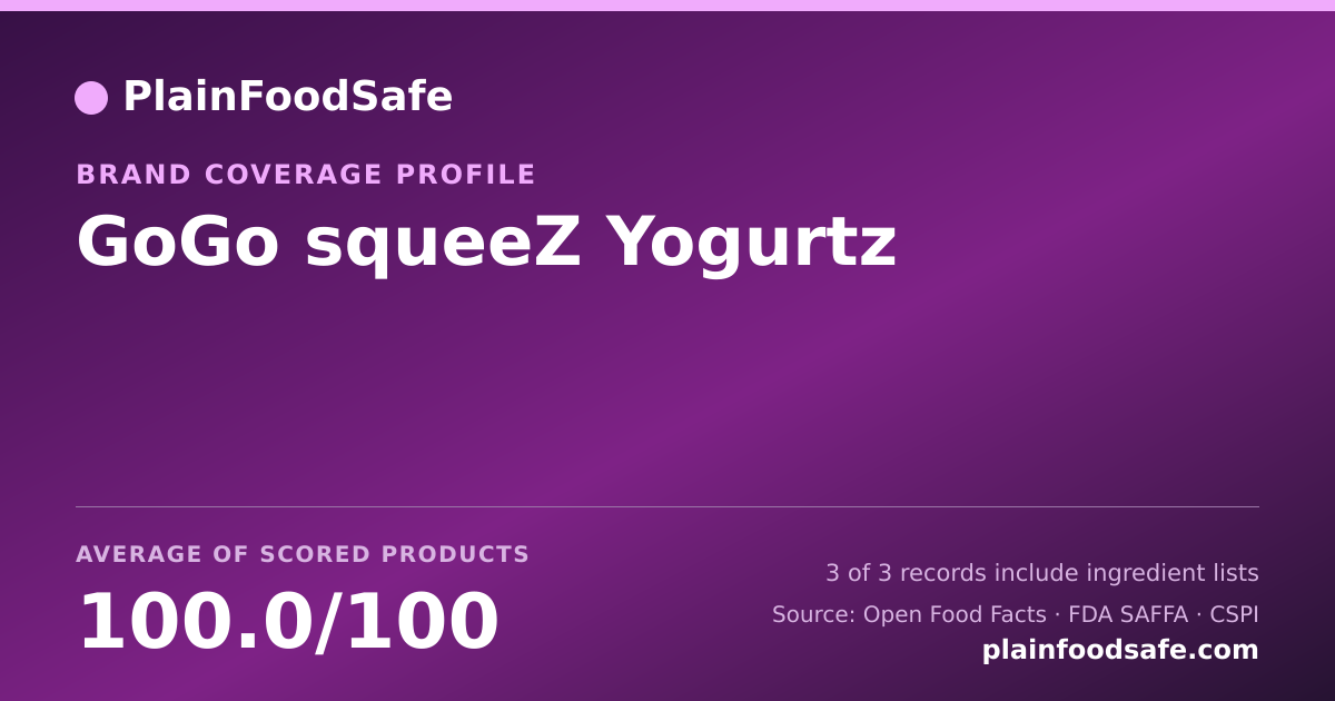 Share card for GoGo squeeZ Yogurtz Food Safety Profile