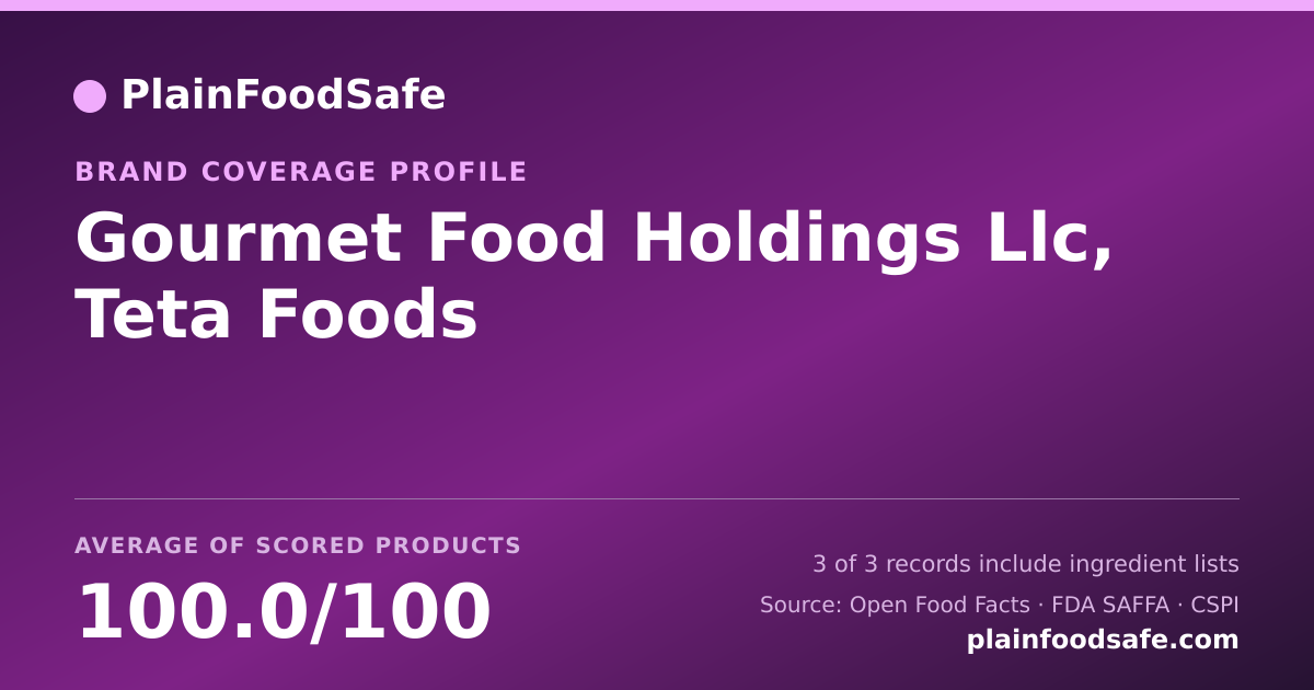 Share card for Gourmet Food Holdings  Llc, Teta Foods Food Safety Profile