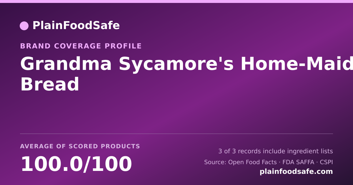 Share card for Grandma Sycamore's Home-Maid Bread Food Safety Profile