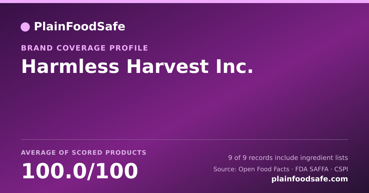 Share card for Harmless Harvest Inc. Food Safety Profile