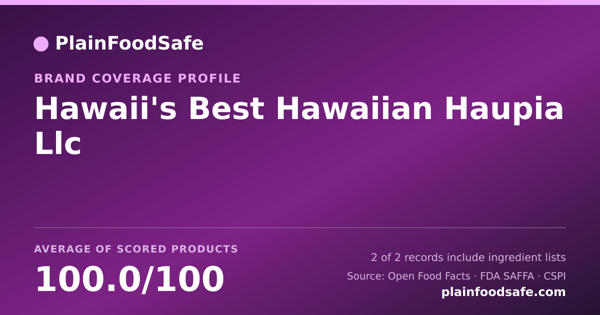 Share card for Hawaii's Best Hawaiian Haupia  Llc Food Safety Profile