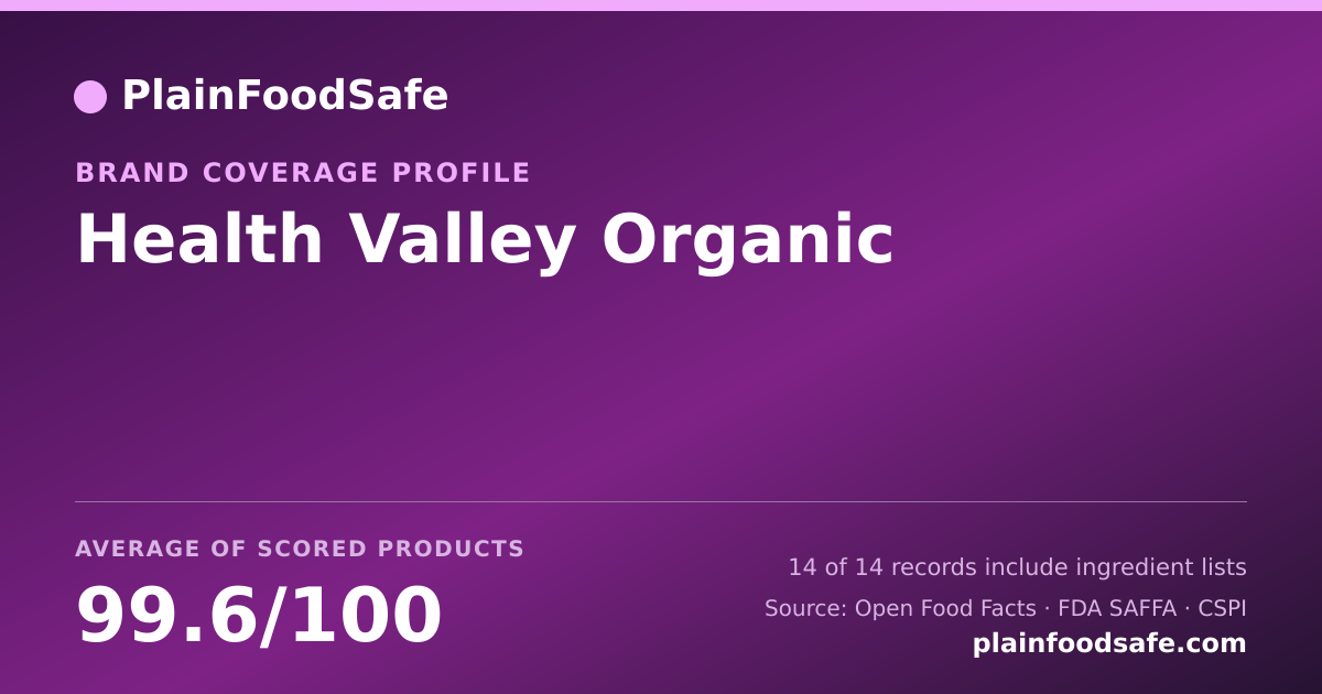 Share card for Health Valley Organic Food Safety Profile