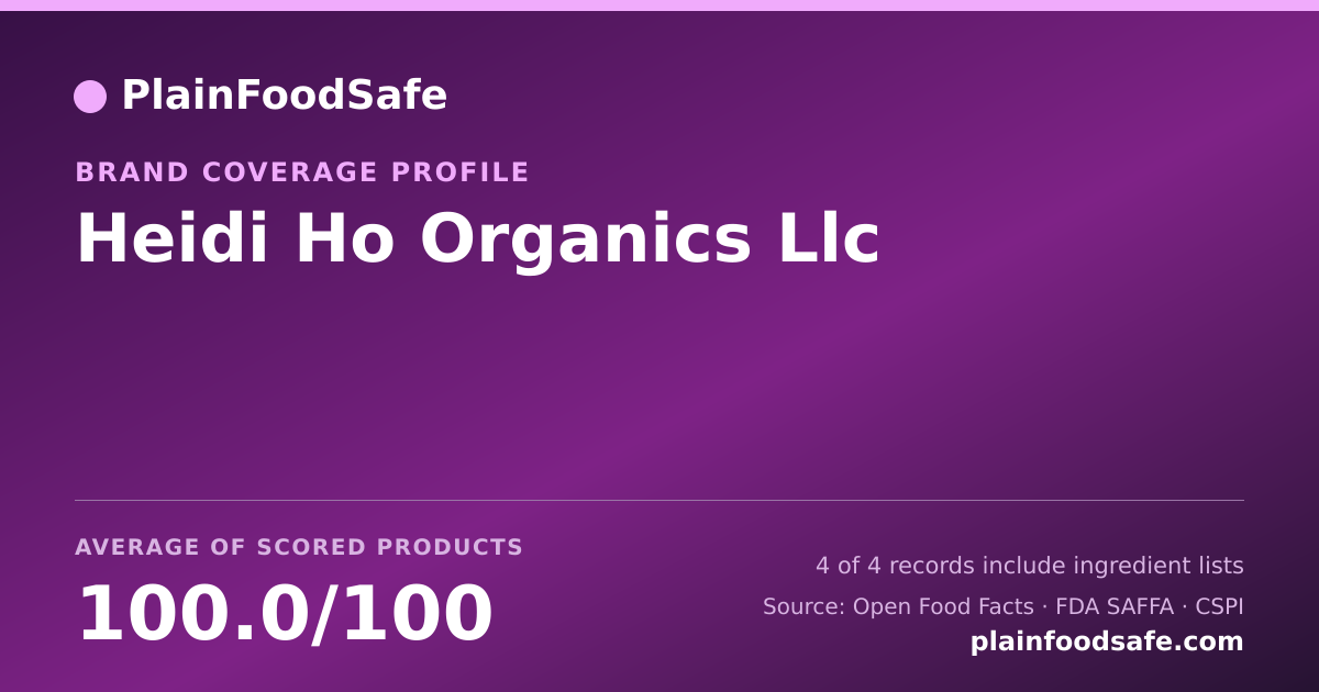 Share card for Heidi Ho Organics  Llc Food Safety Profile