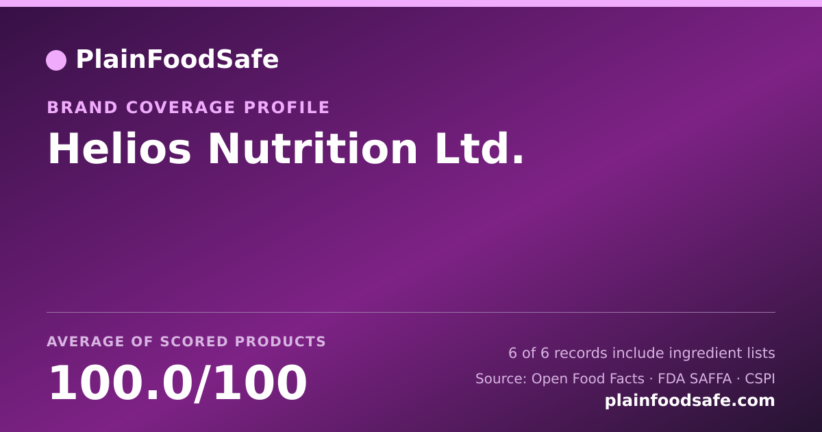 Share card for Helios Nutrition Ltd. Food Safety Profile