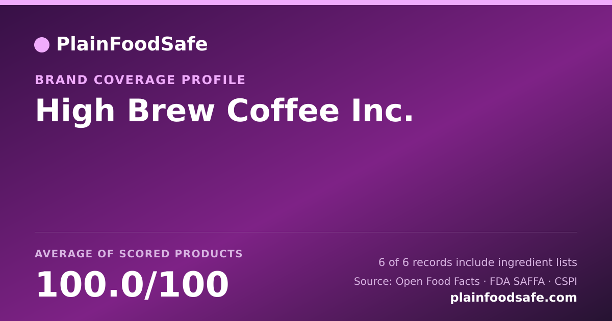 Share card for High Brew Coffee  Inc. Food Safety Profile