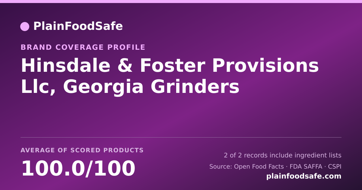 Share card for Hinsdale & Foster Provisions Llc, Georgia Grinders Food Safety Profile