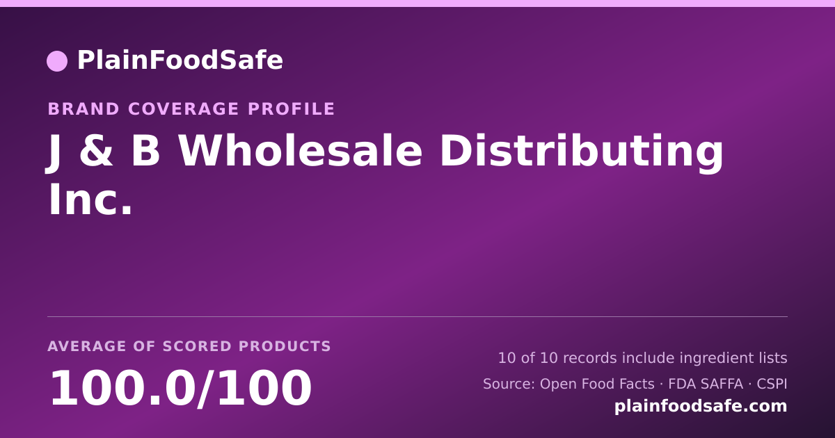 Share card for J & B Wholesale Distributing Inc. Food Safety Profile