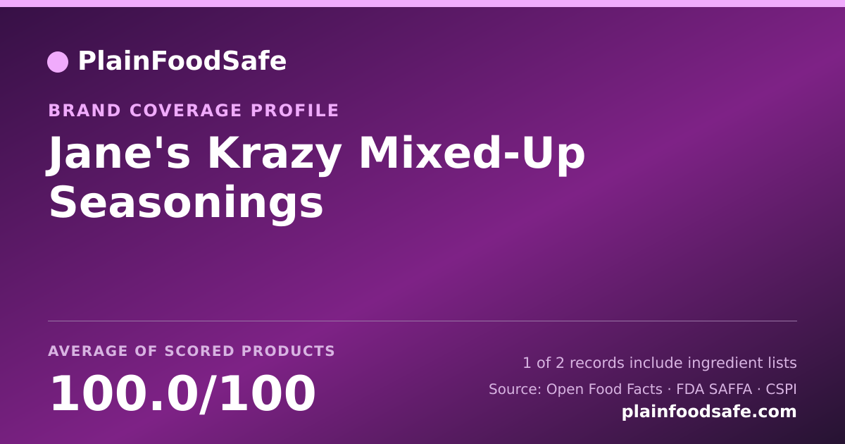 Share card for Jane's Krazy Mixed-Up Seasonings Food Safety Profile