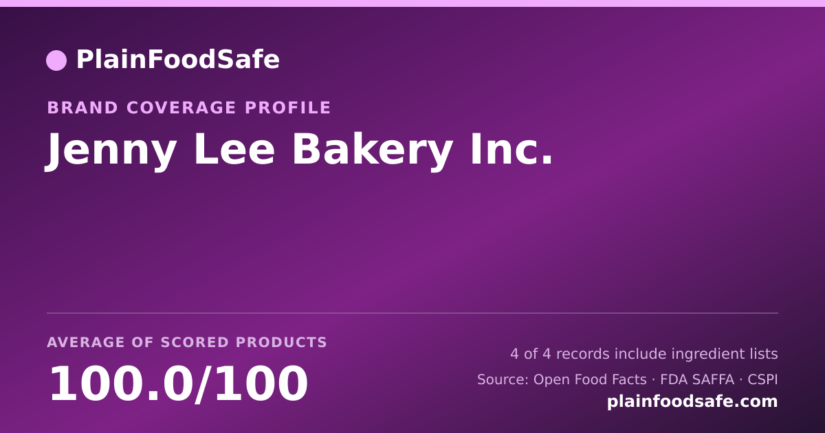 Share card for Jenny Lee Bakery Inc. Food Safety Profile