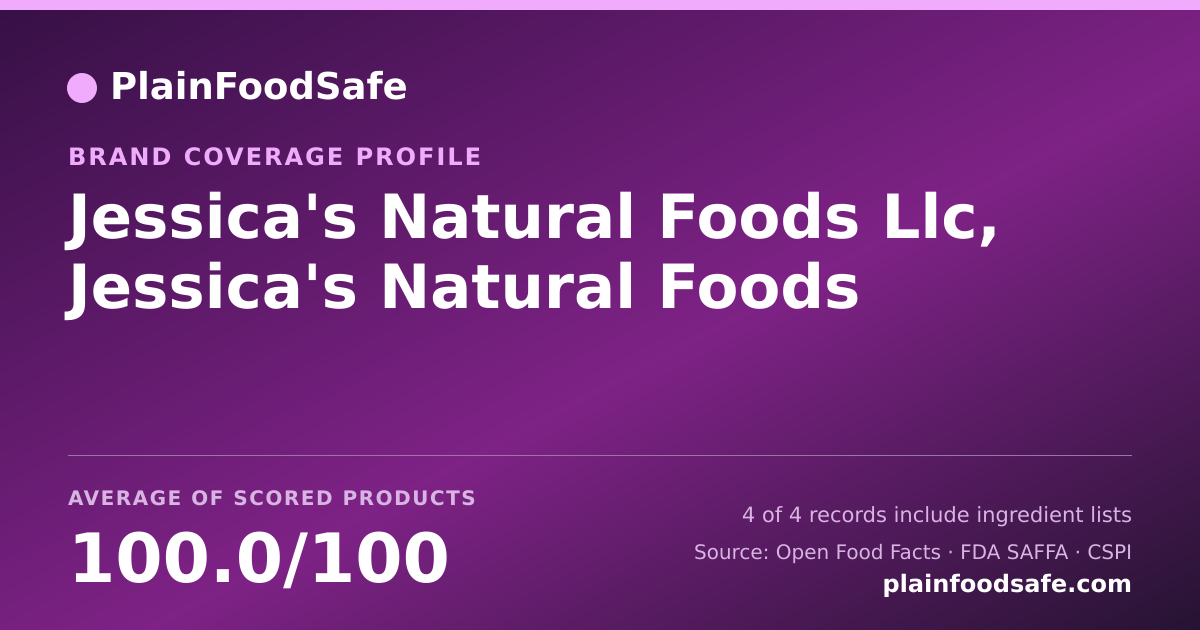 Share card for Jessica's Natural Foods  Llc, Jessica's Natural Foods Food Safety Profile