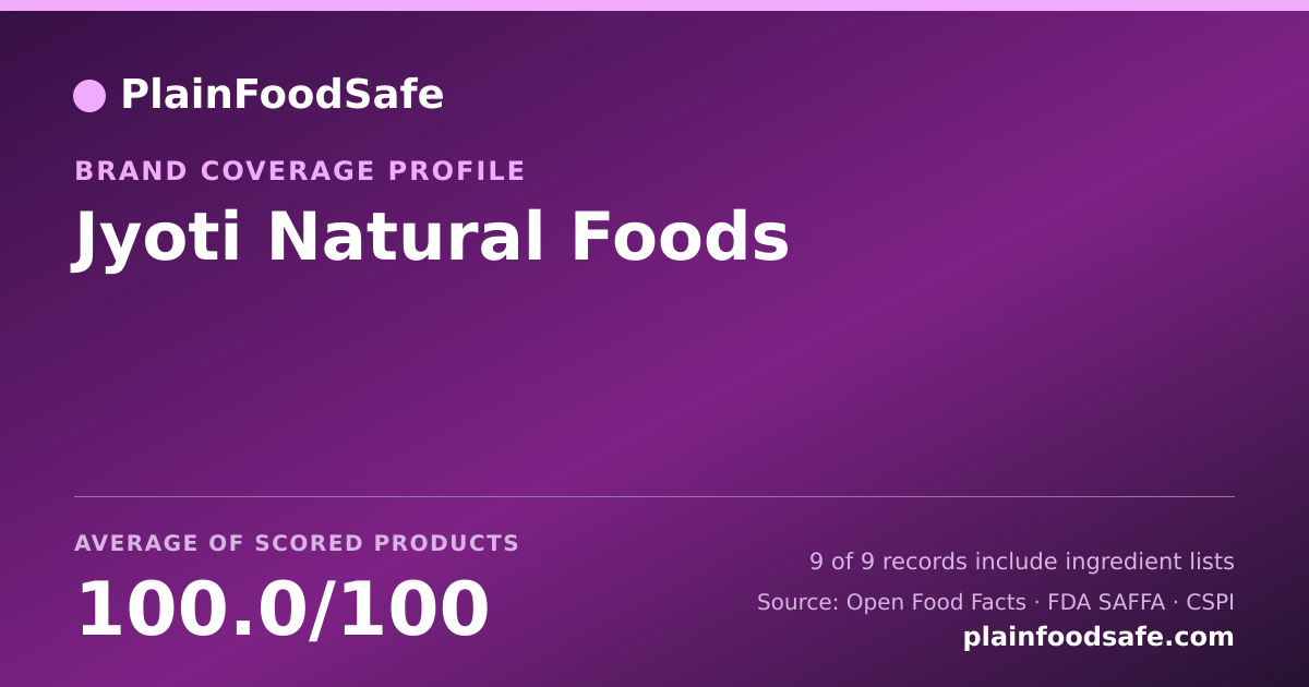 Share card for Jyoti Natural Foods Food Safety Profile