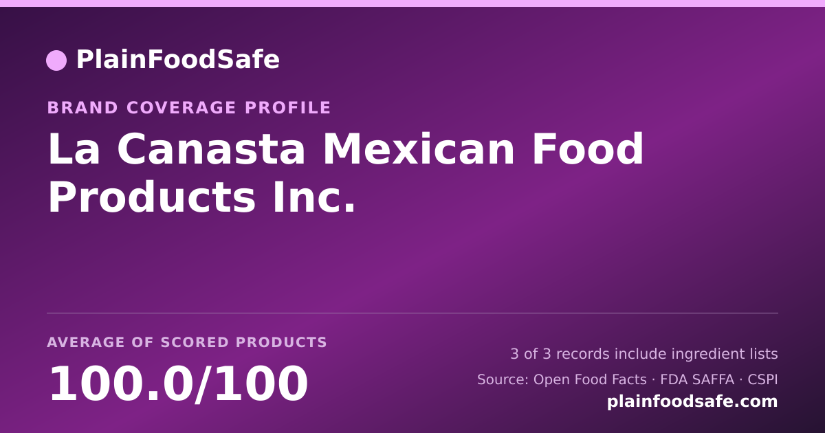 Share card for La Canasta Mexican Food Products  Inc. Food Safety Profile
