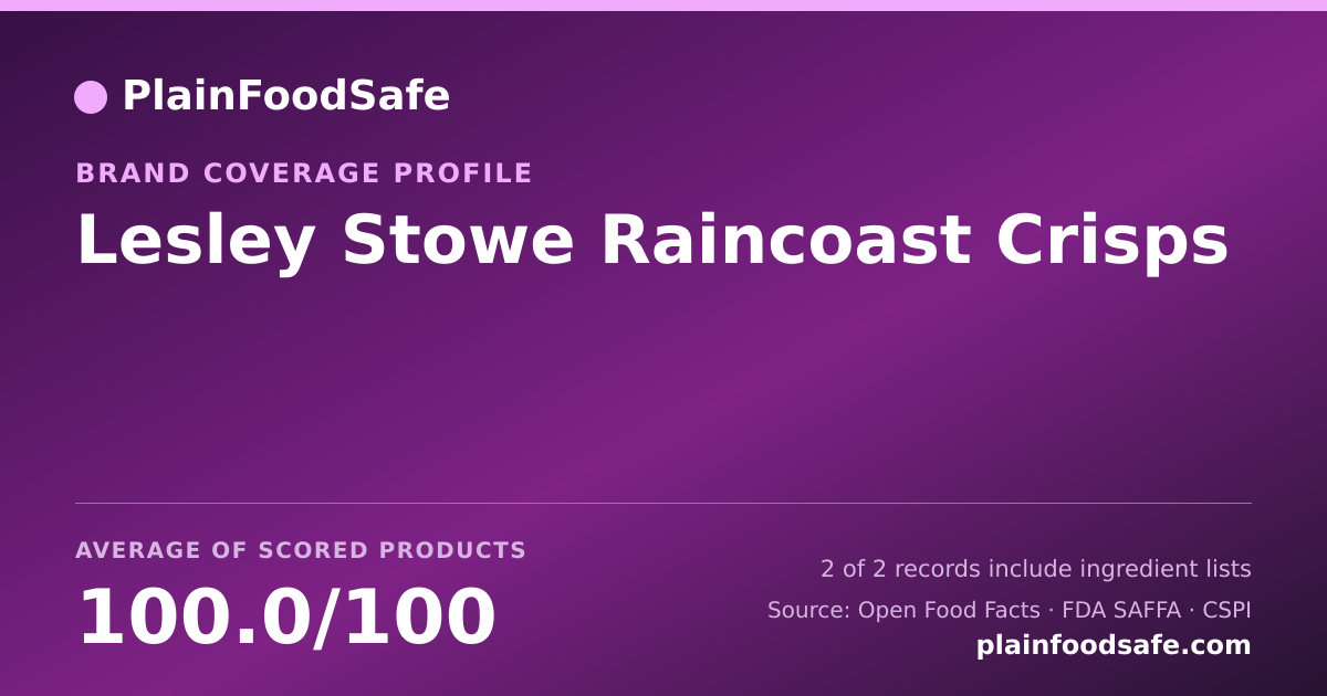 Share card for Lesley Stowe Raincoast Crisps Food Safety Profile