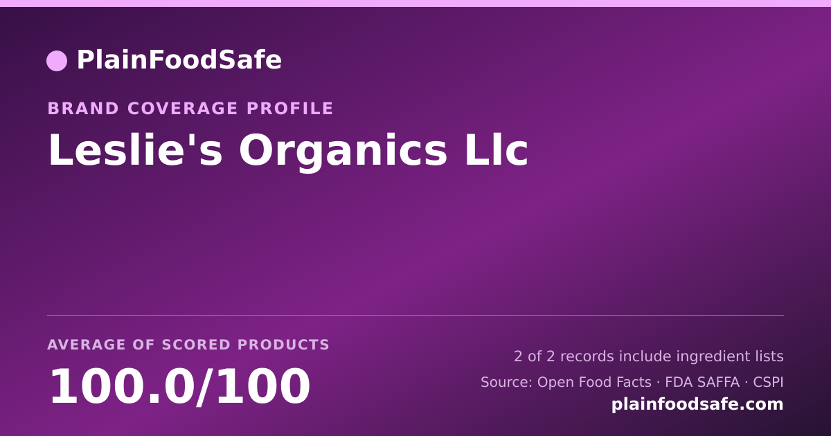 Share card for Leslie's Organics  Llc Food Safety Profile