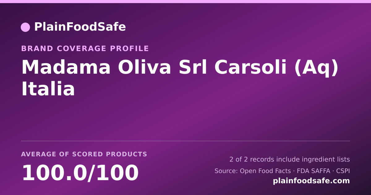 Share card for Madama Oliva Srl Carsoli (Aq) Italia Food Safety Profile