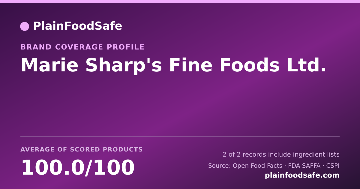 Share card for Marie Sharp's Fine Foods Ltd. Food Safety Profile